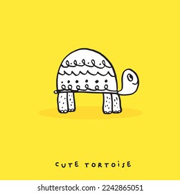 Hand drawing doodle cute tortoise ,Cute tortoise  in simple cartoon style, Cute animal,Cute turtle