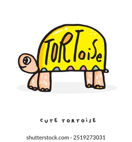 Hand drawing doodle cute tortoise ,Cute tortoise  in simple cartoon style, Cute animal,Cute turtle