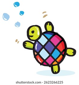 Hand drawing doodle cute tortoise ,Cute tortoise  in simple cartoon style, Cute animal,Cute turtle