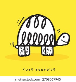 Dibujo a mano doodle tortuga linda, tortuga linda en estilo de dibujos animados simple, animal lindo, tortuga linda