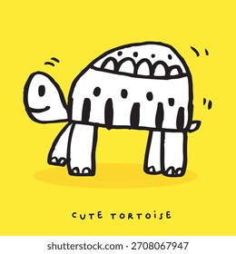 Dibujo a mano doodle tortuga linda, tortuga linda en estilo de dibujos animados simple, animal lindo, tortuga linda