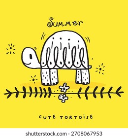 Desenho de mão rabiscar tartaruga bonito, Tartaruga bonito em estilo de desenho animado simples, animal bonito, Tartaruga bonito
