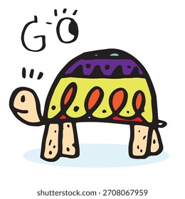Dibujo a mano doodle tortuga linda, tortuga linda en estilo de dibujos animados simple, animal lindo, tortuga linda