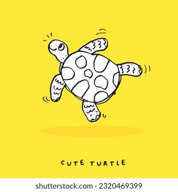 Hand drawing doodle cute turtle,Cute turtle  in simple cartoon style, Cute animal,Cute turtle