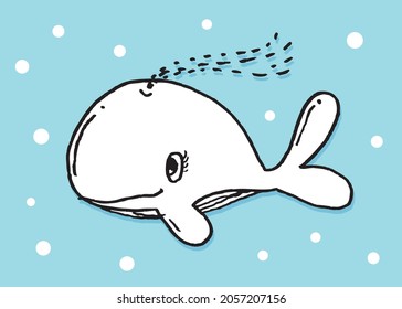 Hand drawing doodle cute whale vector illustration for t-shirt ,card, poster design for kids. Vector illustration design for fashion fabrics, textile graphics, prints, Cute whale cartoon