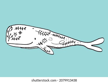 Hand drawing doodle cute whale vector illustration for t-shirt ,card, poster design for kids. Vector illustration design for fashion fabrics, textile graphics, prints, Cute whale cartoon
