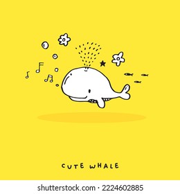 Handzeichnung doodle süße Wal Vektorgrafik für T-Shirt , Karte, Plakatdesign für Kinder. Vektorgrafik-Design für Modestoffe, Stoffgrafiken, Drucke, Cute-Wal-Cartoon