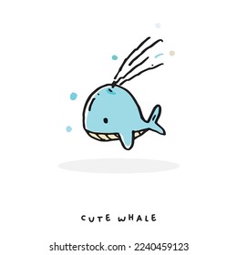 Hand drawing doodle cute whale vector illustration for t-shirt ,card, poster design for kids. Vector illustration design for fashion fabrics, textile graphics, prints, Cute whale cartoon