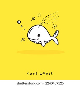 Hand drawing doodle cute whale vector illustration for t-shirt ,card, poster design for kids. Vector illustration design for fashion fabrics, textile graphics, prints, Cute whale cartoon