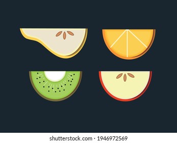 Hand drawing doodle, flat  exotic fruit. Orange, kiwi, apple, pear. Isolated set illustration.