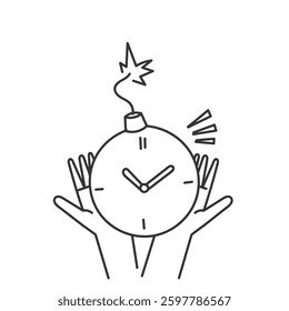 hand drawing doodle hand holding clock bomb explosion