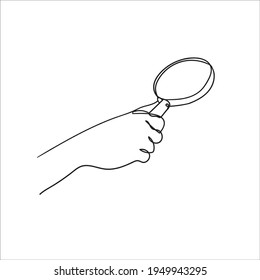 hand drawing doodle hand holding of magnifying glass illustration