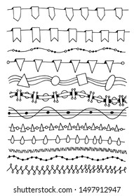 hand drawing doodle line dividers set, border and design element vector illustration