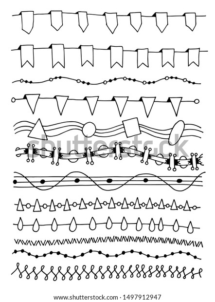 hand drawing doodle line dividers set,\
border and design element vector\
illustration
