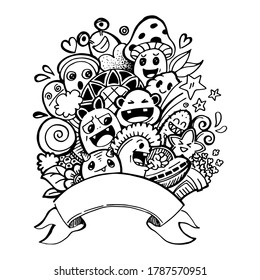 Hand drawing doodle monsters. Vector illustration.