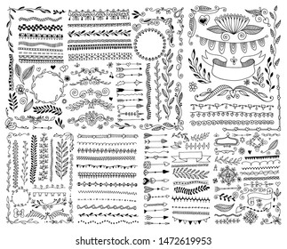 hand drawing doodle page decoration, set of vintage elements vector illustration