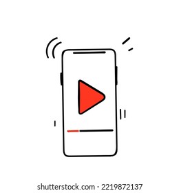hand drawing doodle play video button on mobile phone illustration