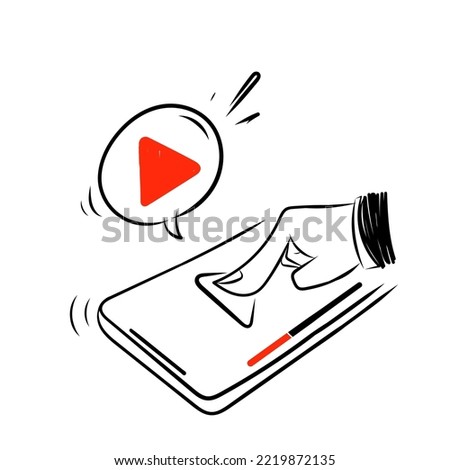 hand drawing doodle play video button on mobile phone illustration