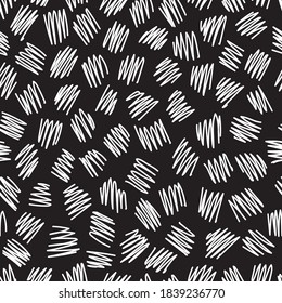 Hand drawing doodle seamless pattern. Black and white abstract background. Texture is suitable for fabrics, textiles, covers, prints, postcards. Vector illustration.