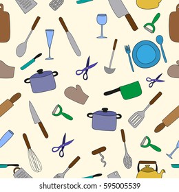 Hand drawing. Doodle. Set of kitchen. Icons