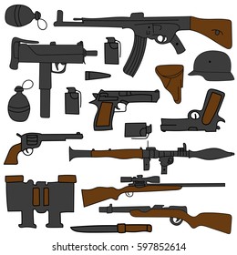 Hand drawing. Doodle. Set of weapons. For your design.