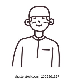 Hand Drawing Doodle Smiling Muslim Boy Illustration