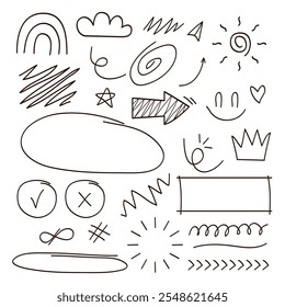 Hand drawing doodle style collection of arrows, star and circles collection.Vector illustration