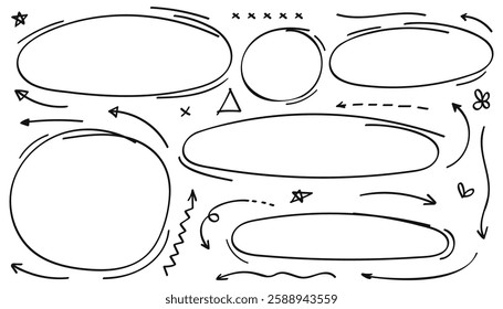 Hand drawing doodle style collection of arrows, circles and shape collection.Vector illustration