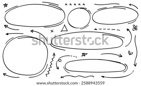 Hand drawing doodle style collection of arrows, circles and shape collection.Vector illustration