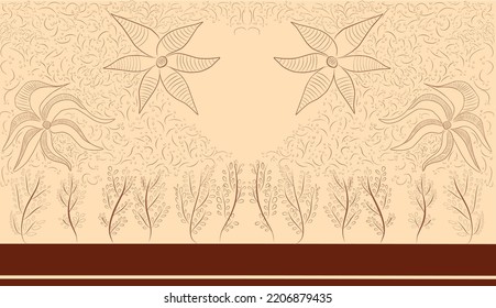 dibujo manual doodle tejido de diseño flor diseño de planta color marrón inspiración de batik indonesio