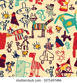 Hand drawing doodles color seamless pattern.