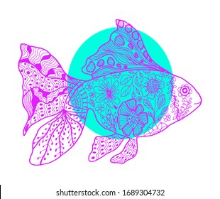 Handzeichnung der Doodles und zentangle nautical art. Rosa und blaue Vektorillustration.