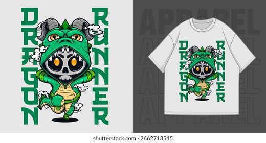 HAND DRAWING DRAGON RUNNER ILLUSTRATION T-SHIRT APPAREL PRINTING DESIGN