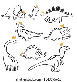 Hand drawing dream big dinosaur illustration vector. Funny cartoon dino. Hand drawn vector doodle design for girls, kids. Hand drawn children's illustration for fashion clothes, shirt, fabric