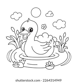 Hand drawing duck coloring pages illustration