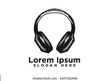 Hand Drawing Earphone Logo Designs Vector Illustration