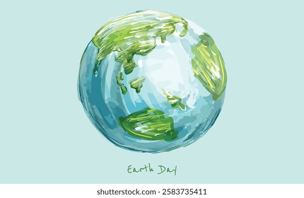 Hand Drawing Earth Day Painting Green Globe Ecological World day Conservation Vector Illustration