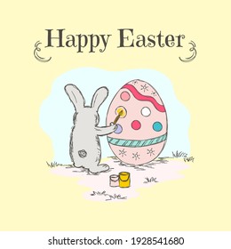 Huevo de pintura de conejito de pascua. Feliz Pascua. Ilustración del vector 