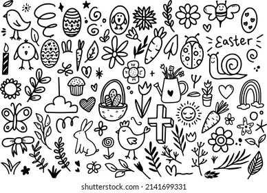 Hand drawing Easter Doodle vector graphic design illustration. Great design for book cover, postcard, cut file, t shirt print or poster.