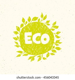 Hand drawing eco logo templates. Sketched style. Decorative round frames for your design.