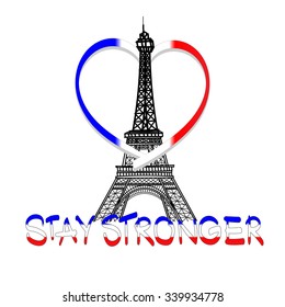 Hand drawing Eiffel Tower and France flag heart shape, pray for Paris and stay stronger. 