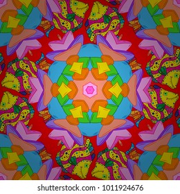 Hand drawing with elegant element on a orange, yellow and blue colors. Vector illustration.