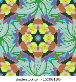 Hand drawing with elegant element on a green, blue, gray, brown and violet colors. Vector illustration.