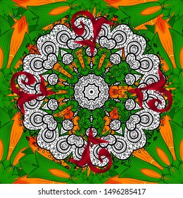 Hand drawing with elegant element on a green, black and white colors. Vector illustration.