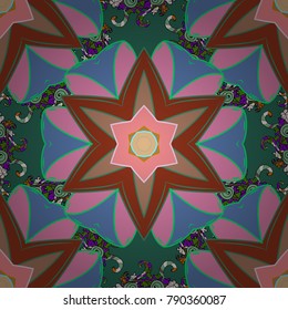 Hand drawing with elegant element on a green, pink and brown colors. Vector illustration.