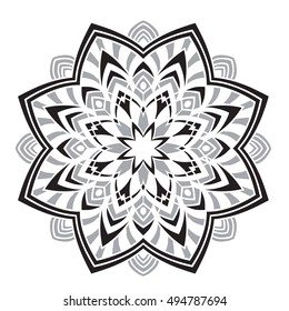 Hand drawing element. Black and white. Flower mandala. Vector illustration. The best for your design, textiles, posters, tattoos, corporate identity