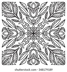 Hand drawing element. Italian majolica style Black and white. Flower mandala. Vector illustration. The best for your design, textiles, posters, tattoos, corporate identity