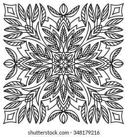 Hand drawing element. Italian majolica style Black and white. Flower mandala. Vector illustration. The best for your design, textiles, posters, tattoos, corporate identity