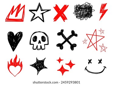 hand drawing elements. punk grunge aesthetic. stickers. poster