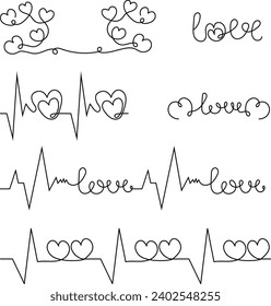 Handzeichner für den Valentinstag. Eine Linie Kunst, Vektorgrafik